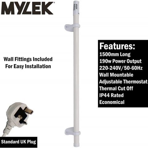 Mylek Tubular Heater 55W 510mm Low Energy Tube Built in Thermostat And Mounting Brackets Greenhouse, Garage, Caravan