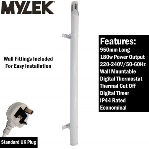 Tubular Heater 60W Low Energy - Tube 34cm And Cage Guard 31cm - Built in Digital Timer