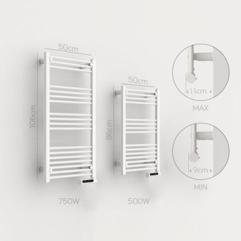 Towel Rail Bathroom Heater 500W Vertical Fluid Radiator White Electric 24/7 Timer Eco Low Energy