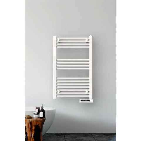 Towel Rail Bathroom Heater 500W Vertical Fluid Radiator White Electric 24/7 Timer Eco Low Energy