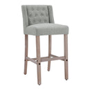 Livingandhome Rustic Set of 2 Bar Stools Linen Tufted with Wood Legs