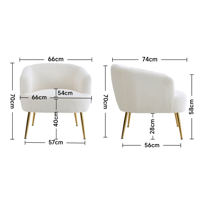 Livingandhome White Teddy Fabric Armchair with Metal Legs