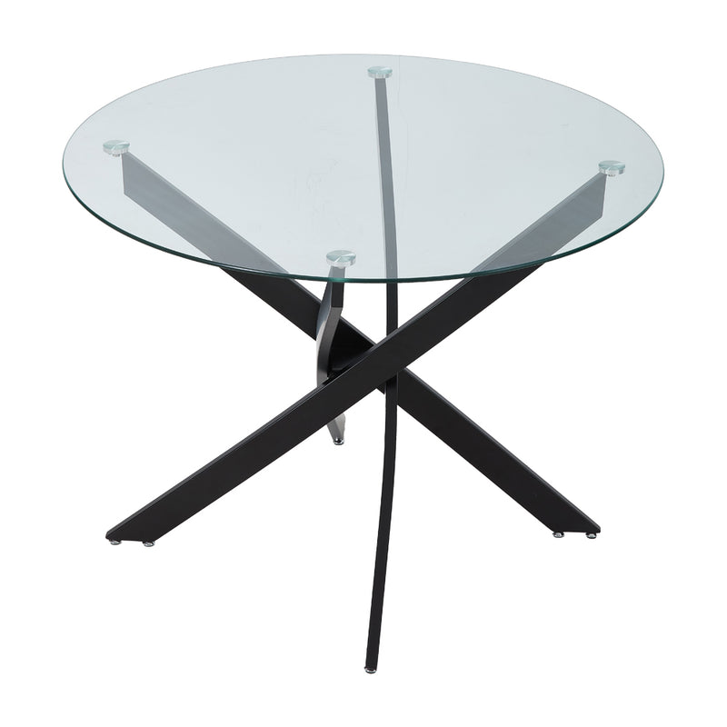 Livingandhome 100cm Round Dining Table with Metal Black Legs