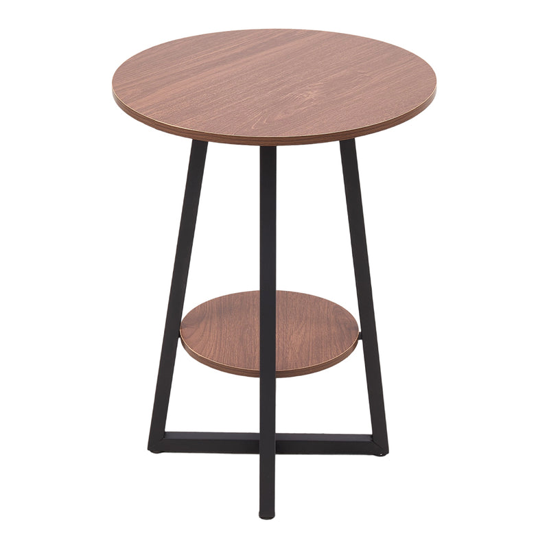 Livingandhome Wooden Round Side Table with Steel Frame