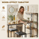 HOMCOM 3Pcs Breakfast Bar Table and Stools Set 4-tier shelving, Rustic Brown