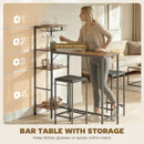 HOMCOM 3Pcs Breakfast Bar Table and Stools Set 4-tier shelving, Rustic Brown