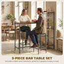 HOMCOM 3Pcs Breakfast Bar Table and Stools Set 4-tier shelving, Rustic Brown