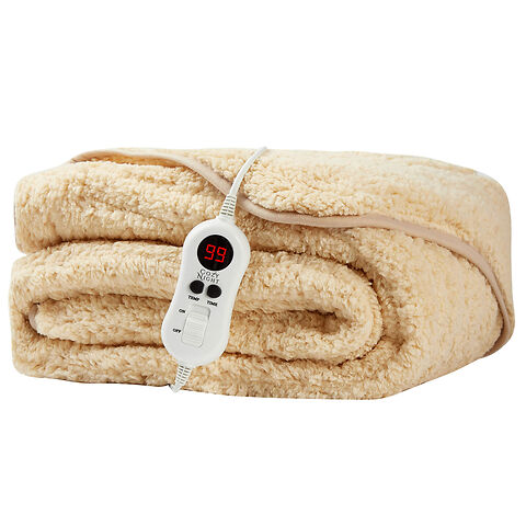 Cozy Night Electric Heated Throw Blanket - 9 Heat Settings & 9 Timer Settings Machine Washable - Luxurious Sherpa Fleece Sand
