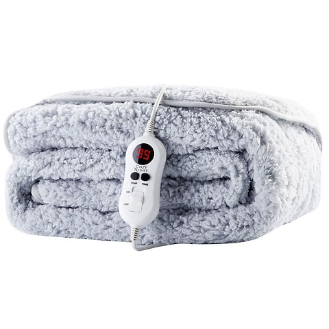 Cozy Night Electric Heated Throw Blanket - 9 Heat Settings & 9 Timer Settings Machine Washable - Luxurious Sherpa Fleece Grey