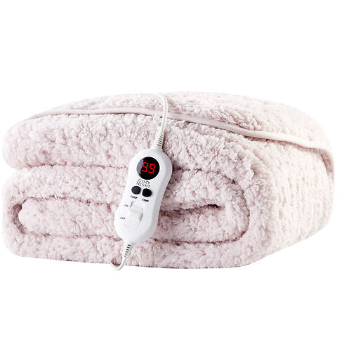 Cozy Night Electric Heated Throw Blanket - 9 Heat Settings & 9 Timer Settings Machine Washable - Luxurious Sherpa Fleece Sand