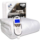GlamHaus Electric Blanket - Fitted Mattress Bed Cover - White Diamond Quilted - Settings For Feet And Body, Timer