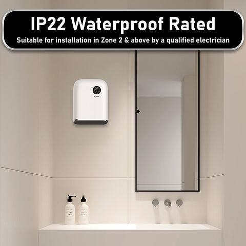 MYLEK Bathroom Heater 2KW Downflow With Thermostat, LED Display And Timer