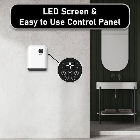 MYLEK Bathroom Heater 2KW Downflow With Thermostat, LED Display And Timer