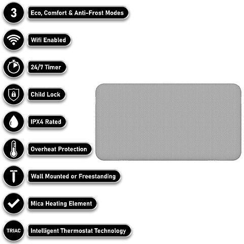 Mylek Radiator Mica Panel Heater, Wifi Enabled Smart APP 2000W Electric, Triac Thermostat