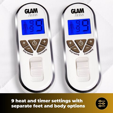 GlamHaus Prestige Electric Blanket King Size With 9 Body Settings, 9 Feet Settings, 9 Full Body Settings, 10 Timer Settings