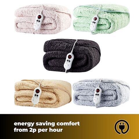 Cozy Night Electric Heated Throw Blanket - 9 Heat Settings & 9 Timer Settings Machine Washable - Luxurious Sherpa Fleece Sand