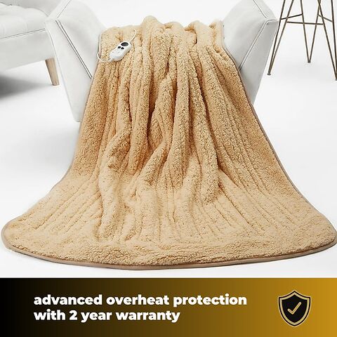 Cozy Night Electric Heated Throw Blanket - 9 Heat Settings & 9 Timer Settings Machine Washable - Luxurious Sherpa Fleece Sand