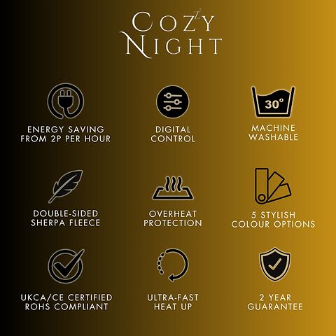 Cozy Night Electric Heated Throw Blanket - 9 Heat Settings & 9 Timer Settings Machine Washable - Luxurious Sherpa Fleece Sand