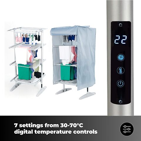 GlamHaus Digital Electric Clothes Airer Heated Drying Rack- 4-Tier Extendable Dryer With Cover 300w