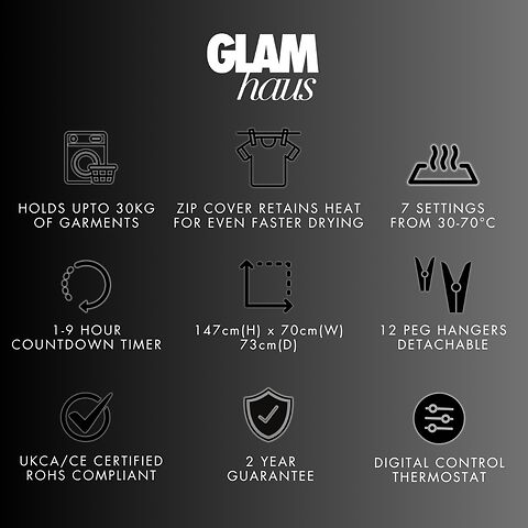 GlamHaus Digital Electric Clothes Airer Heated Drying Rack- 4-Tier Extendable Dryer With Cover 300w