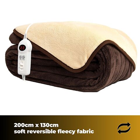 Homefront Extra Large Electric Heated Throw In Chocolate And Cream Easy To Use, Digital Control - Machine Washable