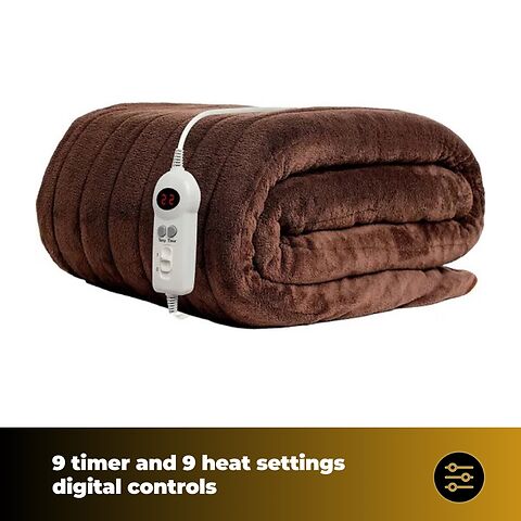 Homefront Extra Large Electric Heated Throw In Chocolate And Cream Easy To Use, Digital Control - Machine Washable