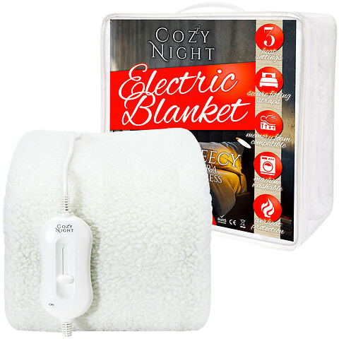 Cozy Night Electric Blanket Heated with 3 Heat Settings - Quick Fit Underblanket - Fleece Material Machine Washable