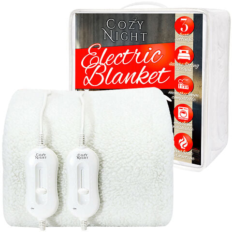 Cozy Night Electric Blanket Heated with 3 Heat Settings - Quick Fit Underblanket - Fleece Material Machine Washable