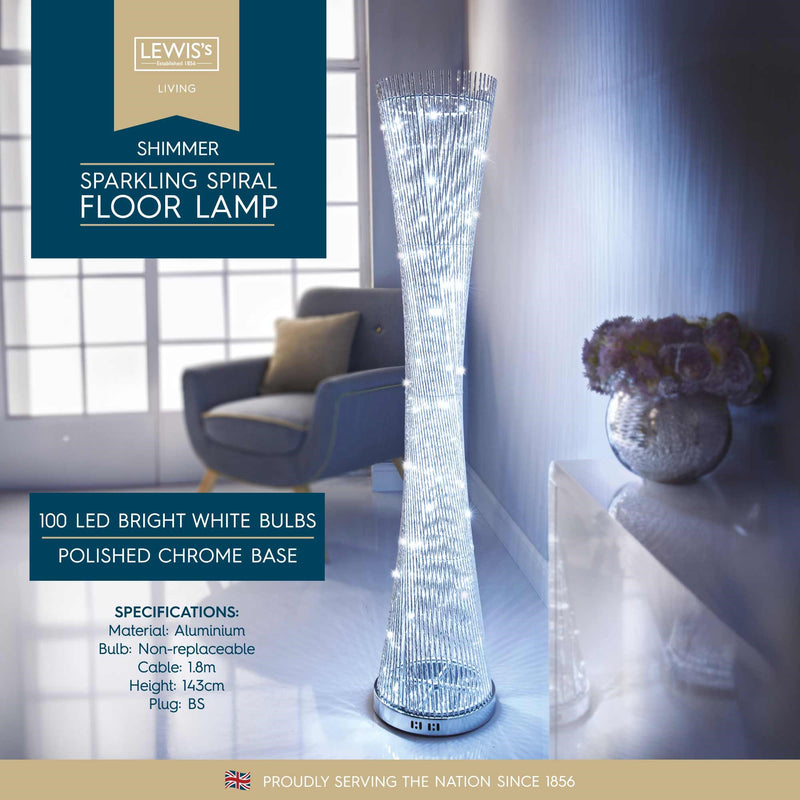 Lewis's Sparkling Spiral Floor Lamp 143cm - Bright White