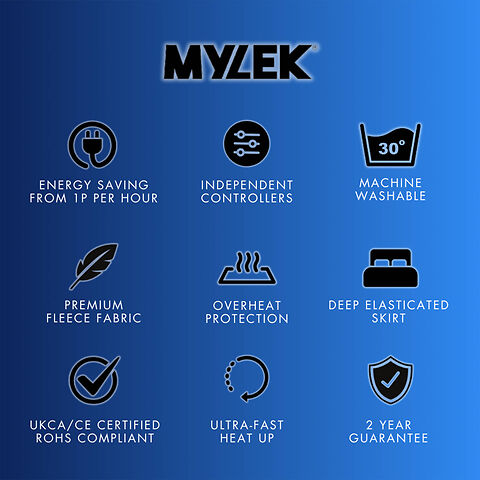 Mylek Electric Blanket King Size Bed Premium Fleece Underblanket Dual Control With Elasticated Skirt