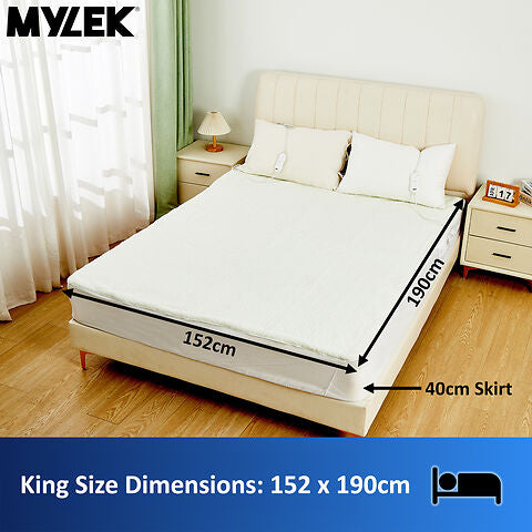 Mylek Electric Blanket King Size Bed Premium Fleece Underblanket Dual Control With Elasticated Skirt