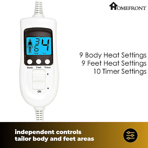 Homefront Double Electric Luxury Fleece Blanket With 9 Heat Settings And Timer Digital Control