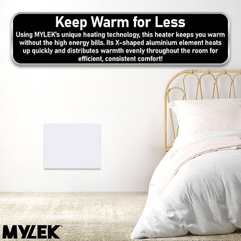 MYLEK Wall Mounted Slimline White Panel Heater Daily And Weekly Timer, Digital Thermostat