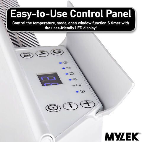 MYLEK Wall Mounted Slimline White Panel Heater Daily And Weekly Timer, Digital Thermostat