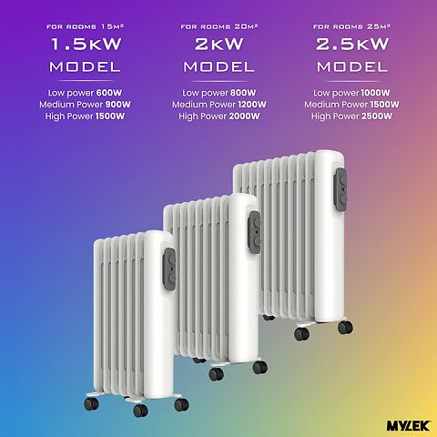 Mylek Oil Filled Radiator Electric Heater Portable With Adjustable Thermostat - White