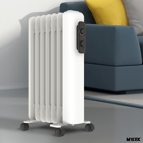 Mylek Oil Filled Radiator Electric Heater Portable With Adjustable Thermostat - White
