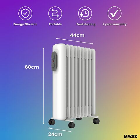 Mylek Oil Filled Radiator Electric Heater Portable With Adjustable Thermostat - White