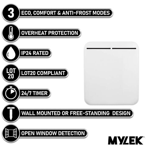 MYLEK Electric Panel Heater - Wall Mounted Or Free Standing 1000w