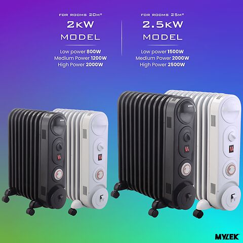 Mylek Oil Filled Radiator Electric Heater, Portable, Thermostat and 24hr Timer by Mylek 2000w