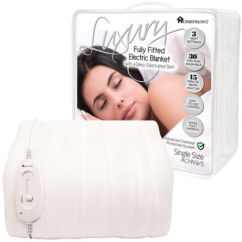 Homefront Electric Blanket Single Bed, Machine Washable Fast Heat Up And Safe For All Night Use