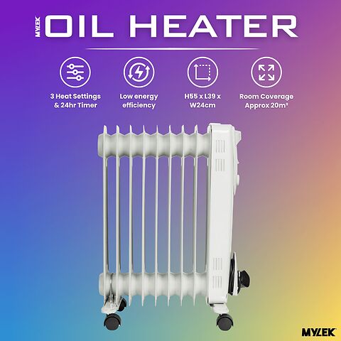 Mylek Oil Filled Electric Portable Heater Radiator with Adjustable Thermostat