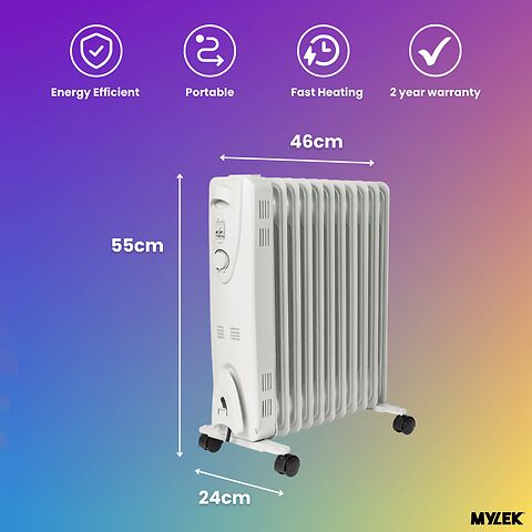 Mylek Oil Filled Electric Portable Heater Radiator with Adjustable Thermostat