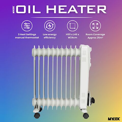 Mylek Oil Filled Electric Portable Heater Radiator with Adjustable Thermostat