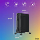 MYLEK Oil Filled Heater Radiator Thermostat 3 Heat Settings and Timer Charcoal Grey