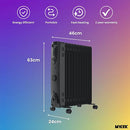 MYLEK Oil Filled Heater Radiator Thermostat 3 Heat Settings and Timer Charcoal Grey