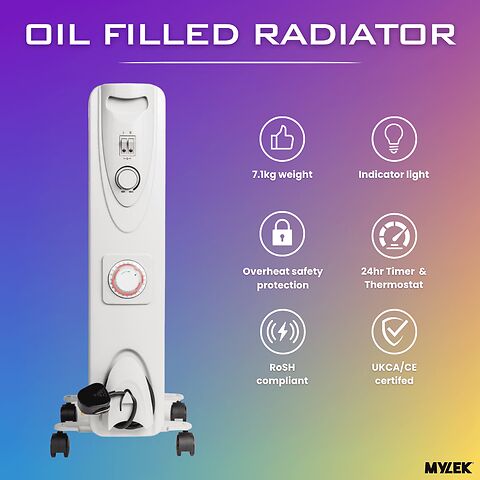 Mylek Oil Filled Electric Portable Heater Radiator with Adjustable Thermostat 2000w With Timer