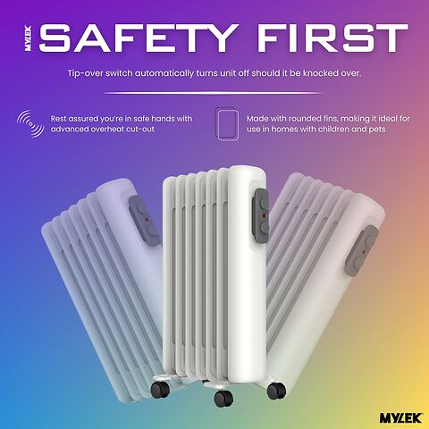 Mylek Oil Filled Radiator Electric Heater Portable With Adjustable Thermostat - White