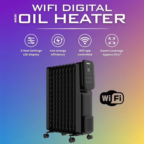 MYLEK Oil Filled Digital WiFi Smart App Enabled Heater - 3 Heat Settings & 24-Hour Timer