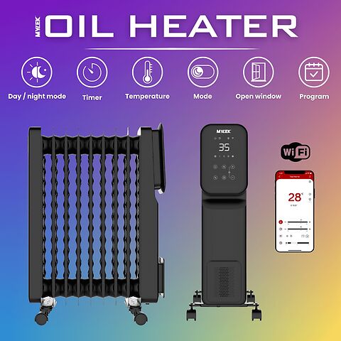 MYLEK Oil Filled Digital WiFi Smart App Enabled Heater - 3 Heat Settings & 24-Hour Timer