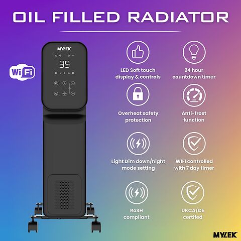 MYLEK Oil Filled Digital WiFi Smart App Enabled Heater - 3 Heat Settings & 24-Hour Timer